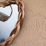 Heart shaped mirror two-tone braided wicker