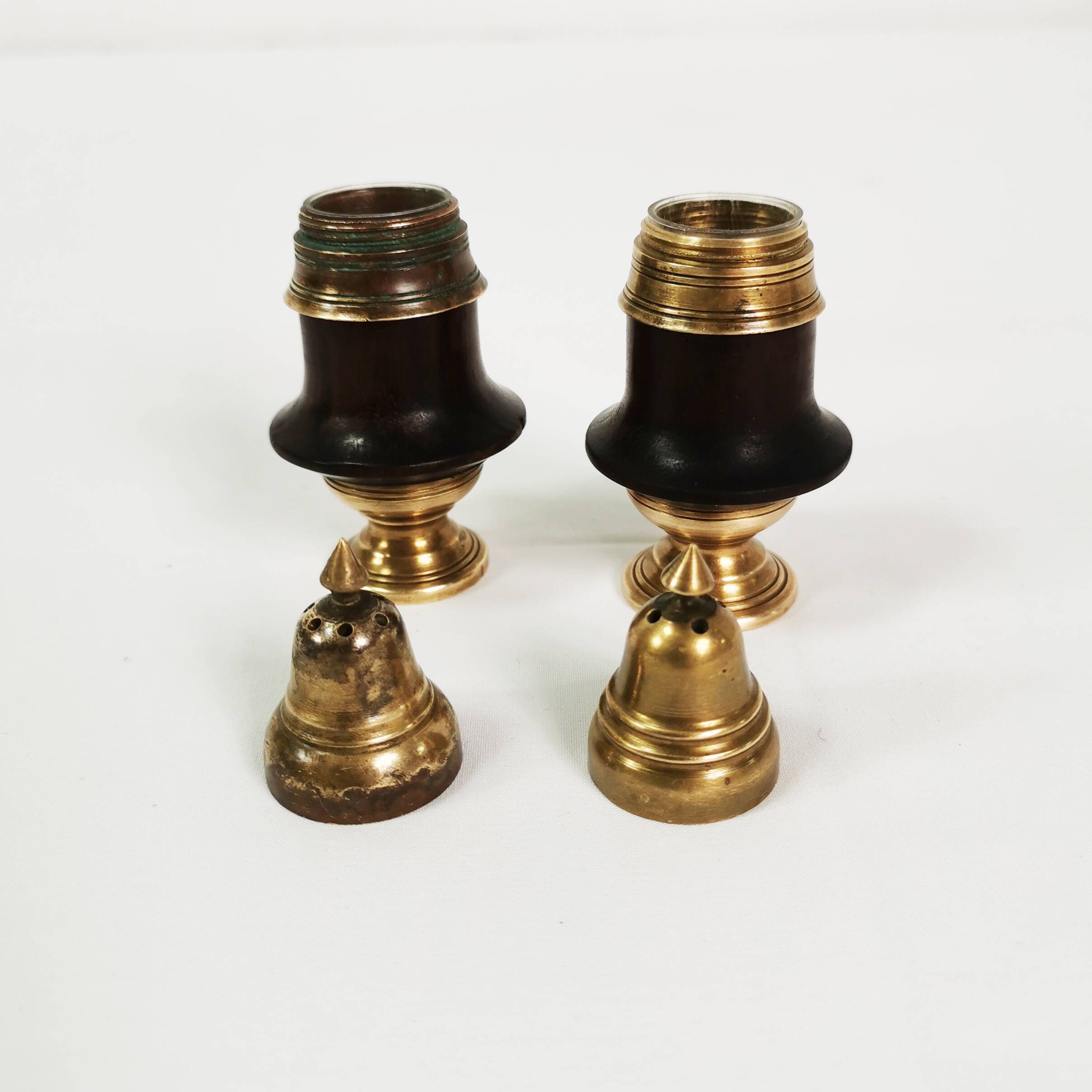 Brass and rosewood spice set, Denmark, 1950s