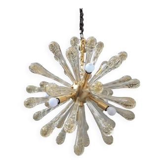 Murano Glass Sputnik Chandelier Featuring Gold Air Drops and Brushed Metal