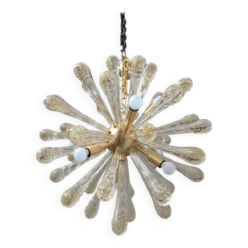 Lustre Sputnik en verre de Murano orné de pampilles dorées et de métal brossé