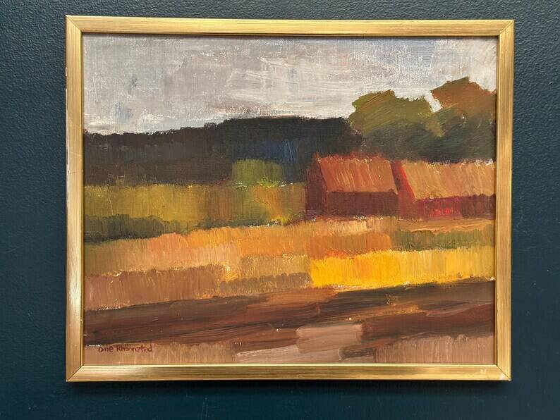 Original Swedish Oil on Canvas – "Landscape" by Olle Rhönnstad – Signed – Vintage and Framed – 43 × 35 cm (16.9" × 13.8")