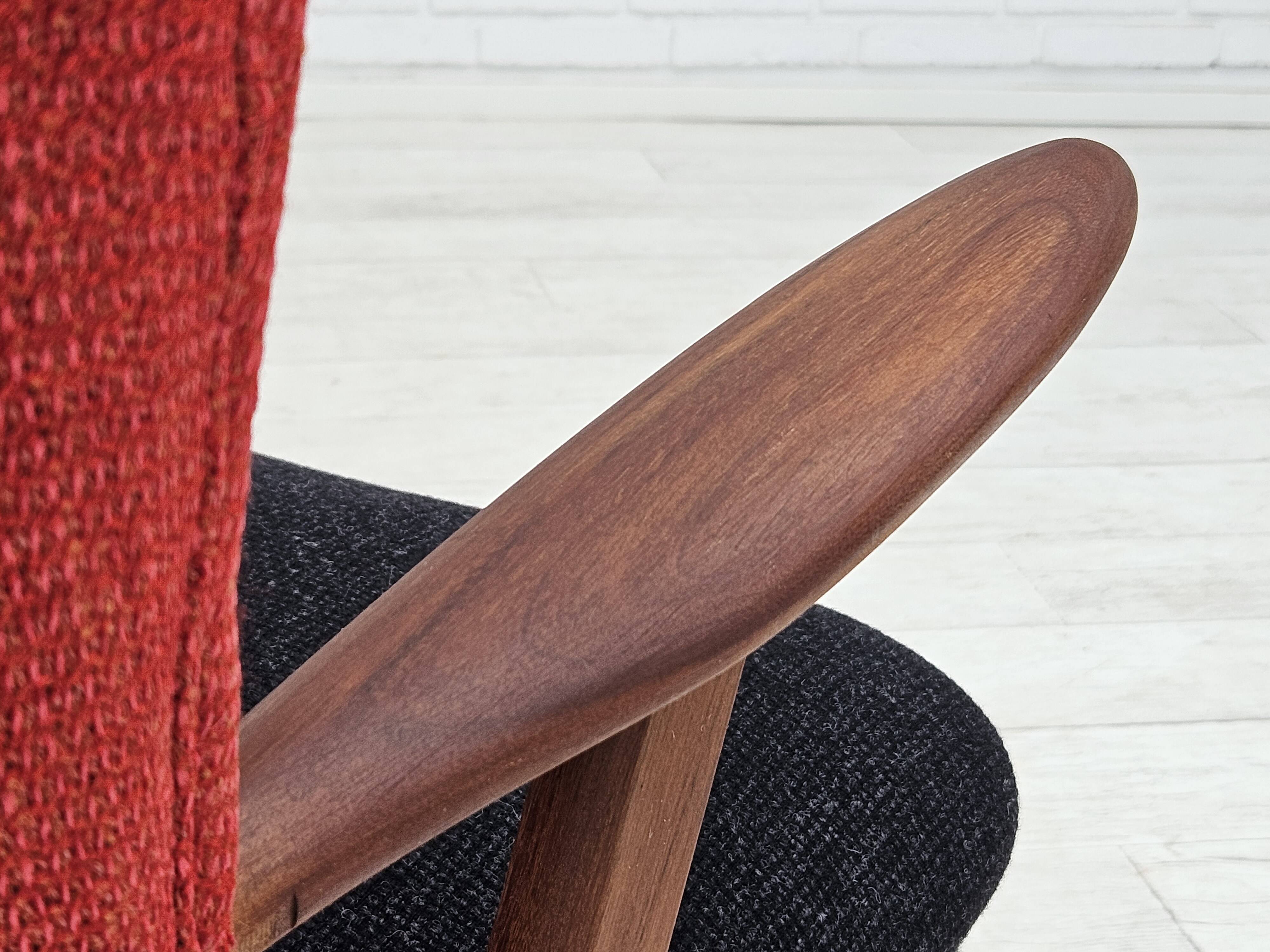 1960s, Danish design by Erhardsen & Andersen, reupholstered armchair, furniture wool, teak wood.