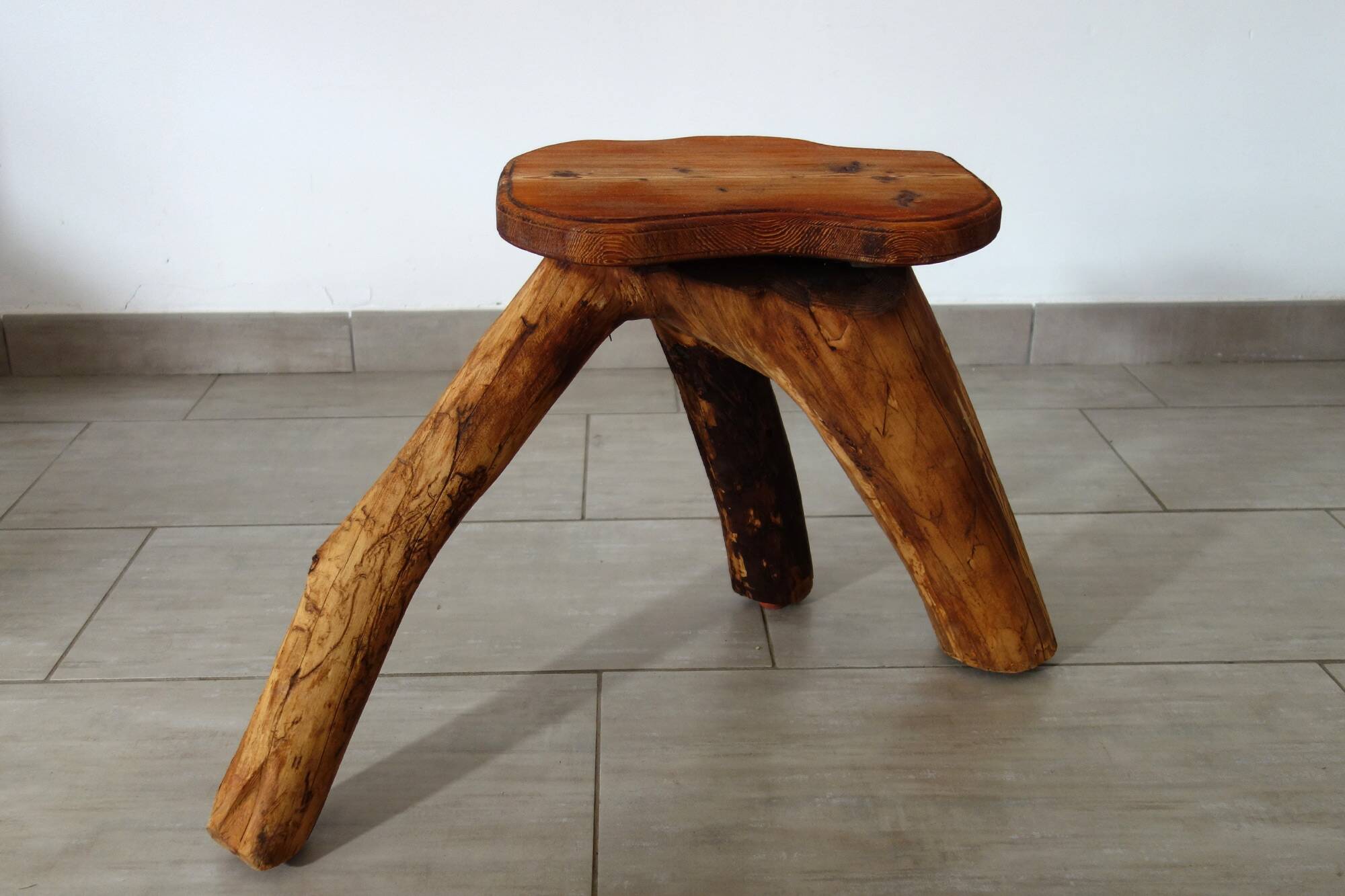Vintage wooden brutalist stool or plant stand