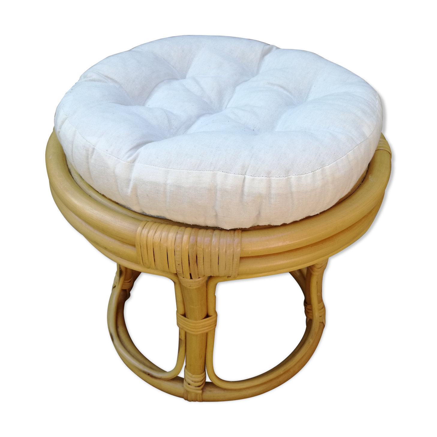 Rattan and bamboo pouf