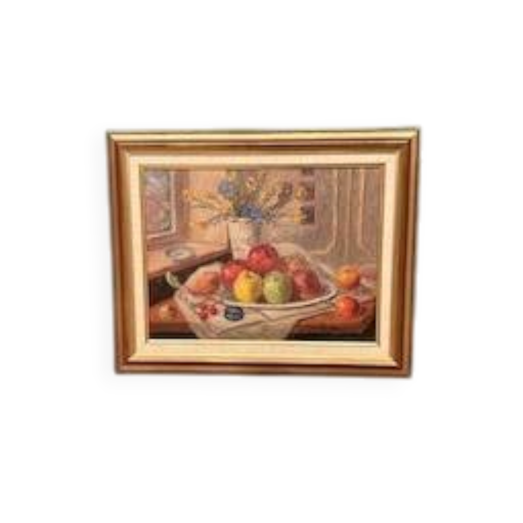 Original Swedish Oil on Canvas – 'Still Life with Vase and Fruits' by Christian Rhode – Signed – Vintage & Framed
