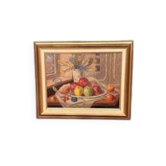 Huile sur toile originale – 'Nature morte avec vase et fruits' par Christian Rhode – Signée – Vintage et encadrée