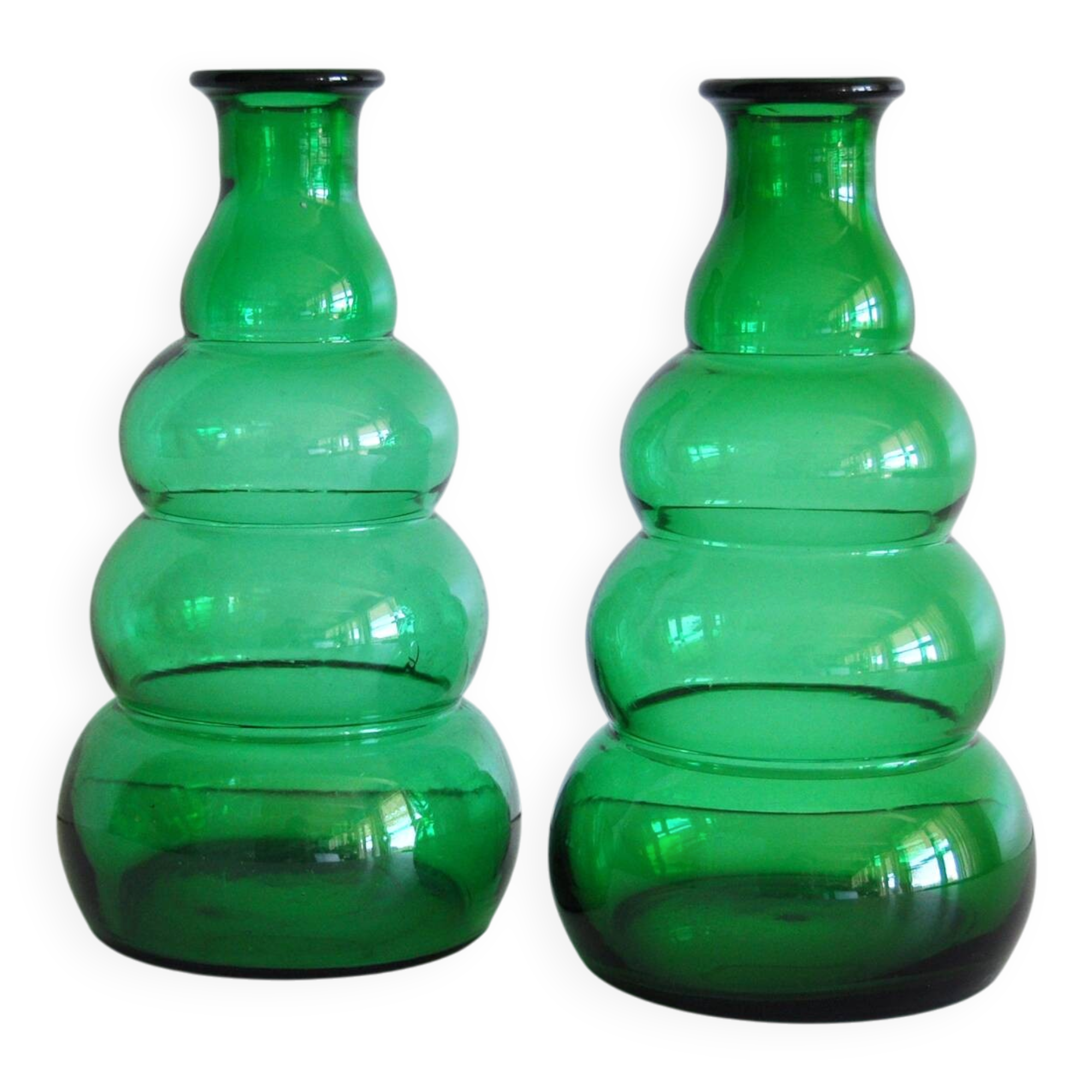 Edvin Ollers Green Glass Vases, Limmareds Glasbruk, Sweden, 1940s