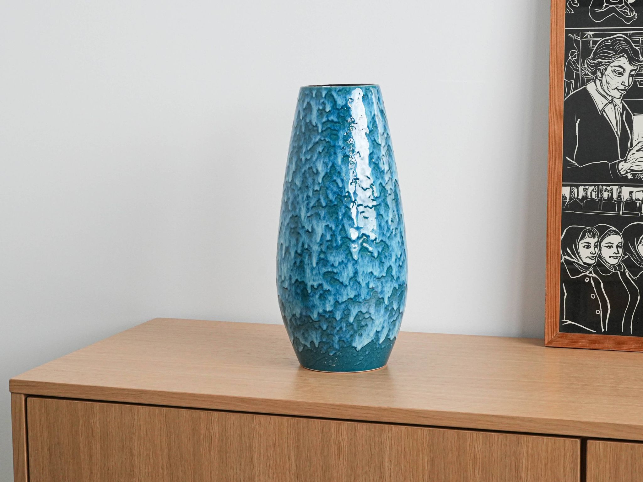Blue ceramic vase, German design, 1960s, made in Germany