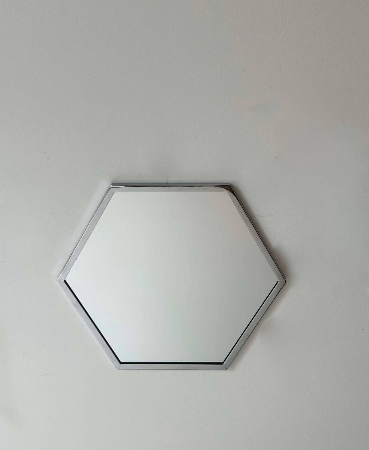 Vintage hexagonal mirror, chromed metal, France 1980