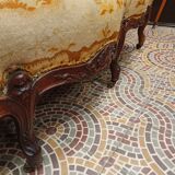 Louis XV style sofa late 19th century in walnut wood and Arras tapestry