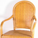 Paire de fauteuils en rotin et cuir tressé