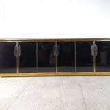 Crédence vintage laquée noire et verre noir, 1980
