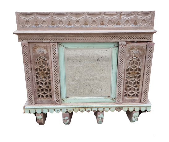 Fully hand-carved stone window with mirror