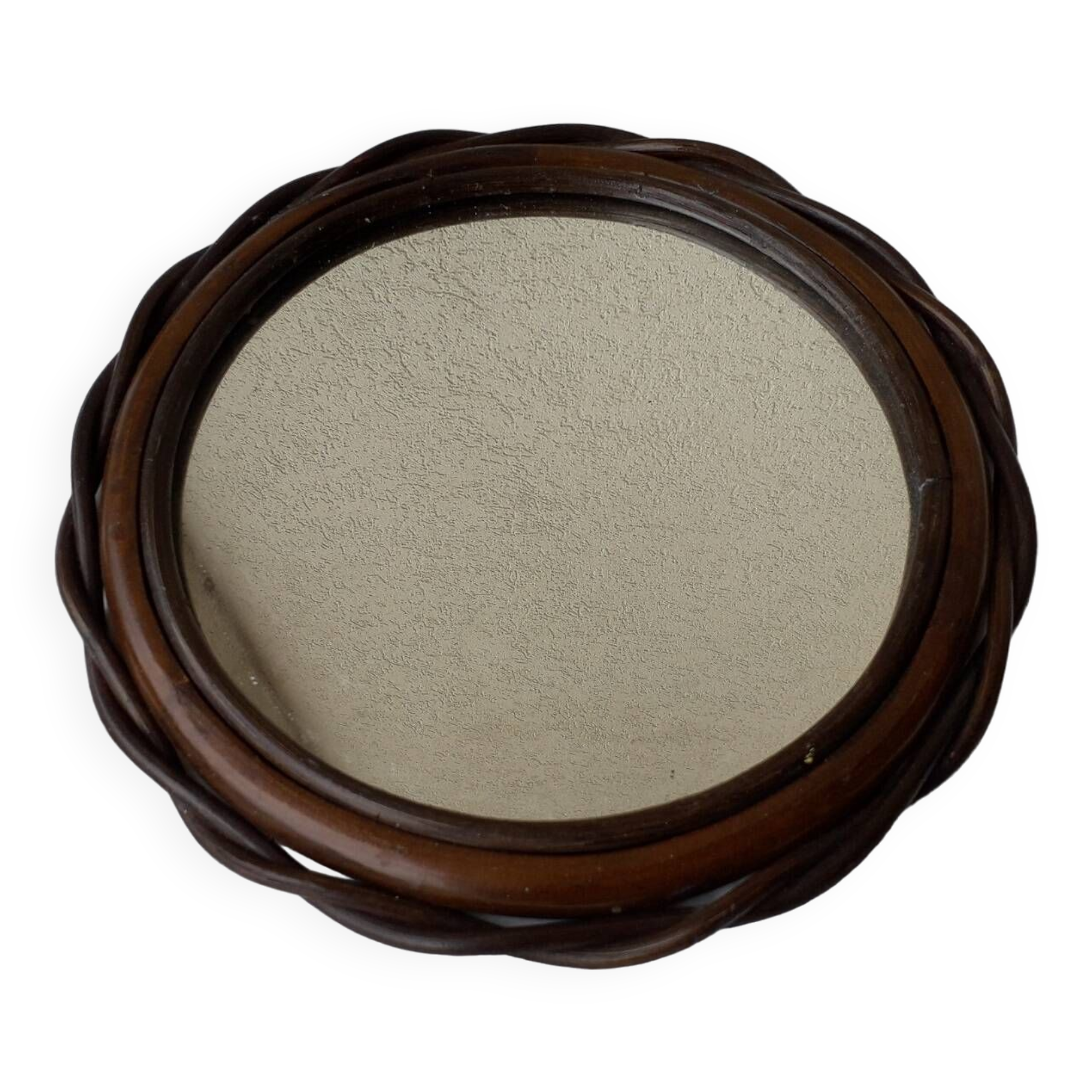 Wood and rattan mirror