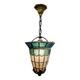 Blue glass pendant light
