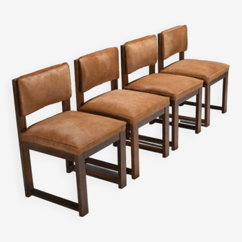 Set of 4 Minimalist Art Deco Dining Chairs in Cowhide, Netherlands, 1940s