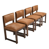 Set of 4 Minimalist Art Deco Dining Chairs in Cowhide, Netherlands, 1940s