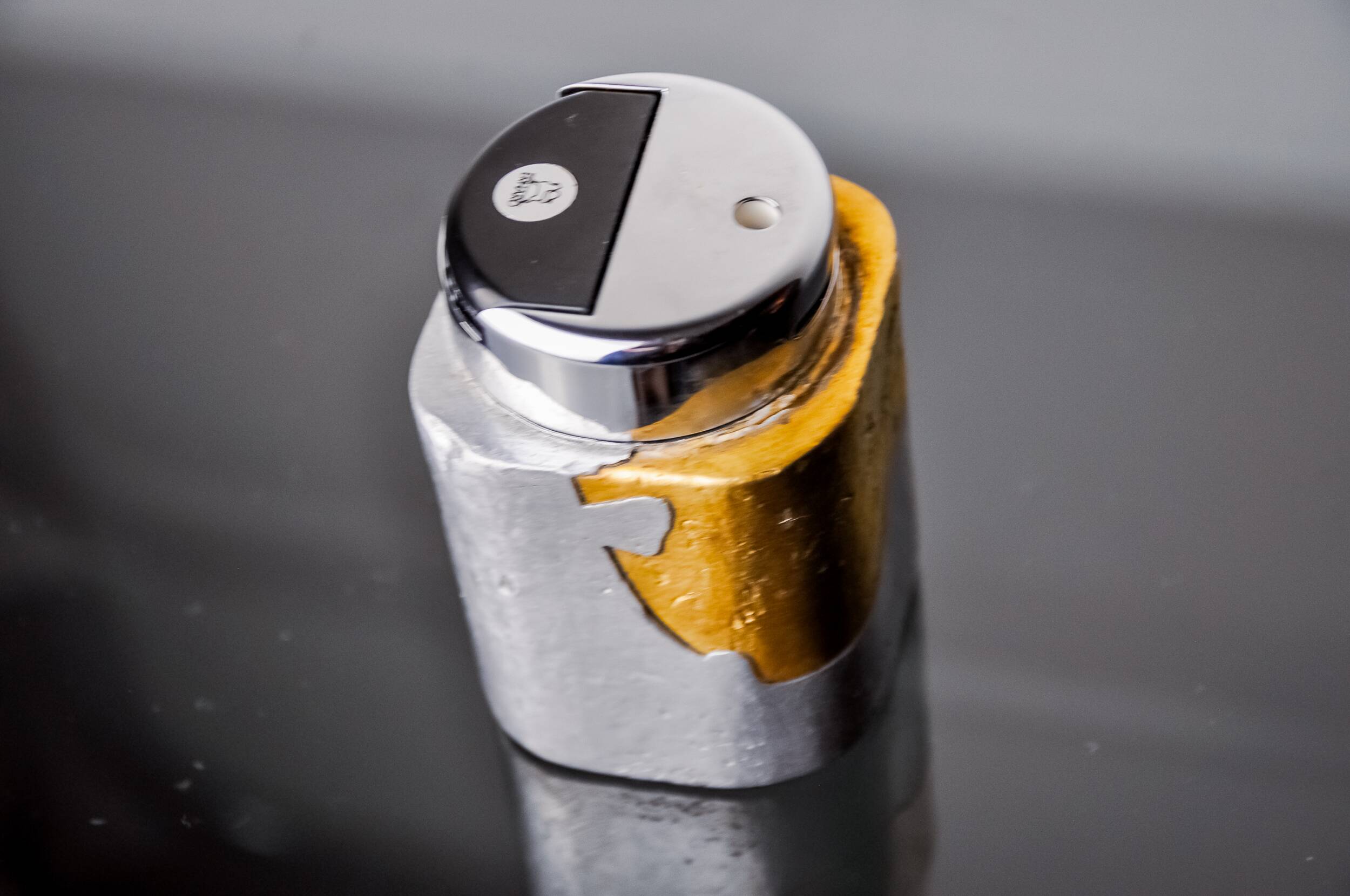 Brutalist lighter by Art3, Brass and aluminum, 1970, Spain