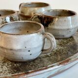 Enamelled stoneware tray and its 7 cups