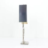 Neoclassical table lamp in brushed metal, in the style of Maison Charles