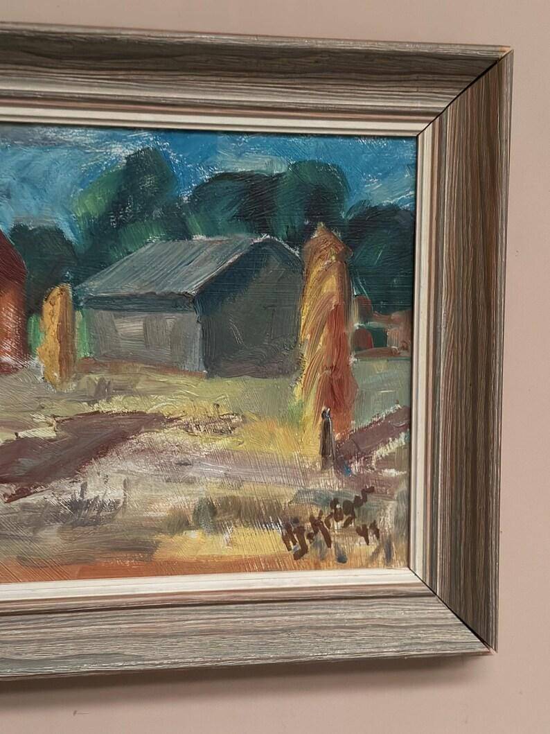 Original Swedish Oil on Panel – “Landscape with Barns” – Vintage & Framed