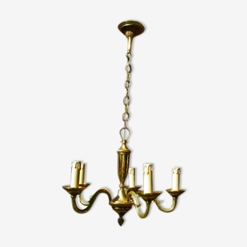 French vintage 5 light  branch chandelier in bronze and brass ceiling light  king louis