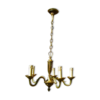 French vintage 5 light  branch chandelier in bronze and brass ceiling light  king louis