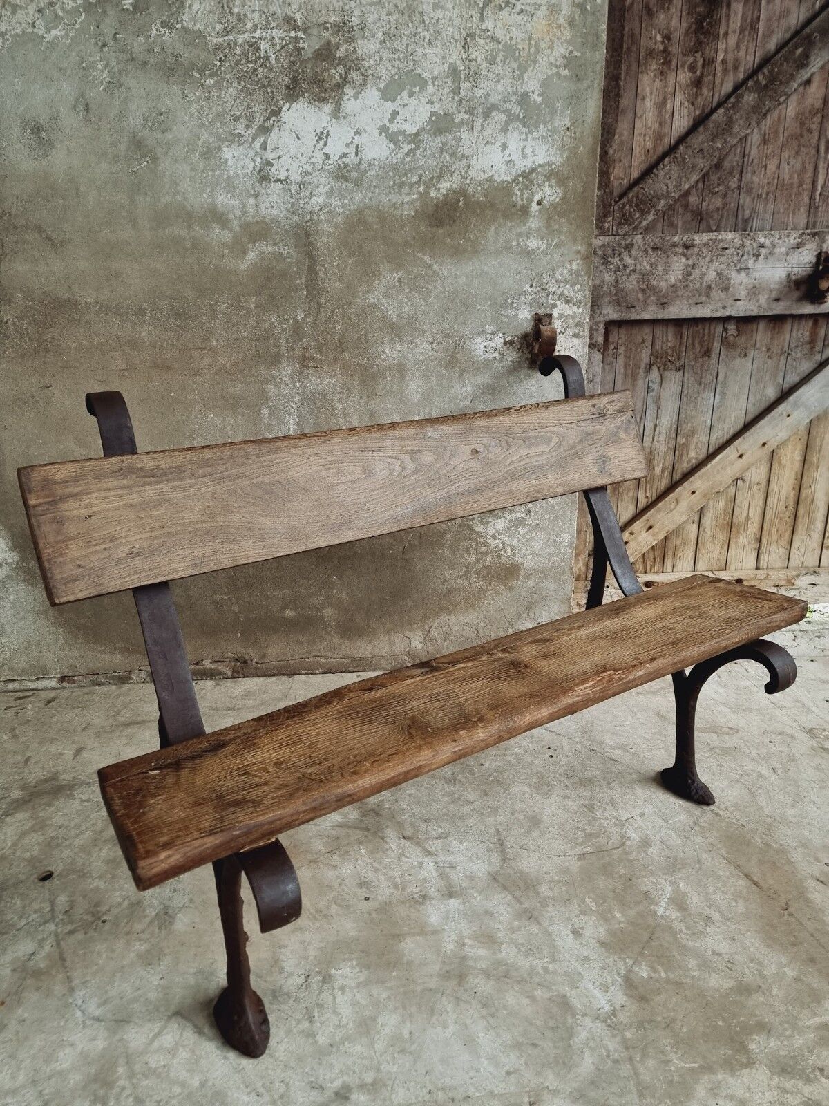 Antique garden bench park bench cast iron with oak