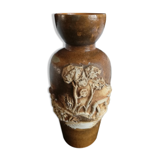 Ceramic vase brown decoration relief Santi