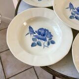 6 hollow plates Digoin Sarreguemines blue flowers 30s