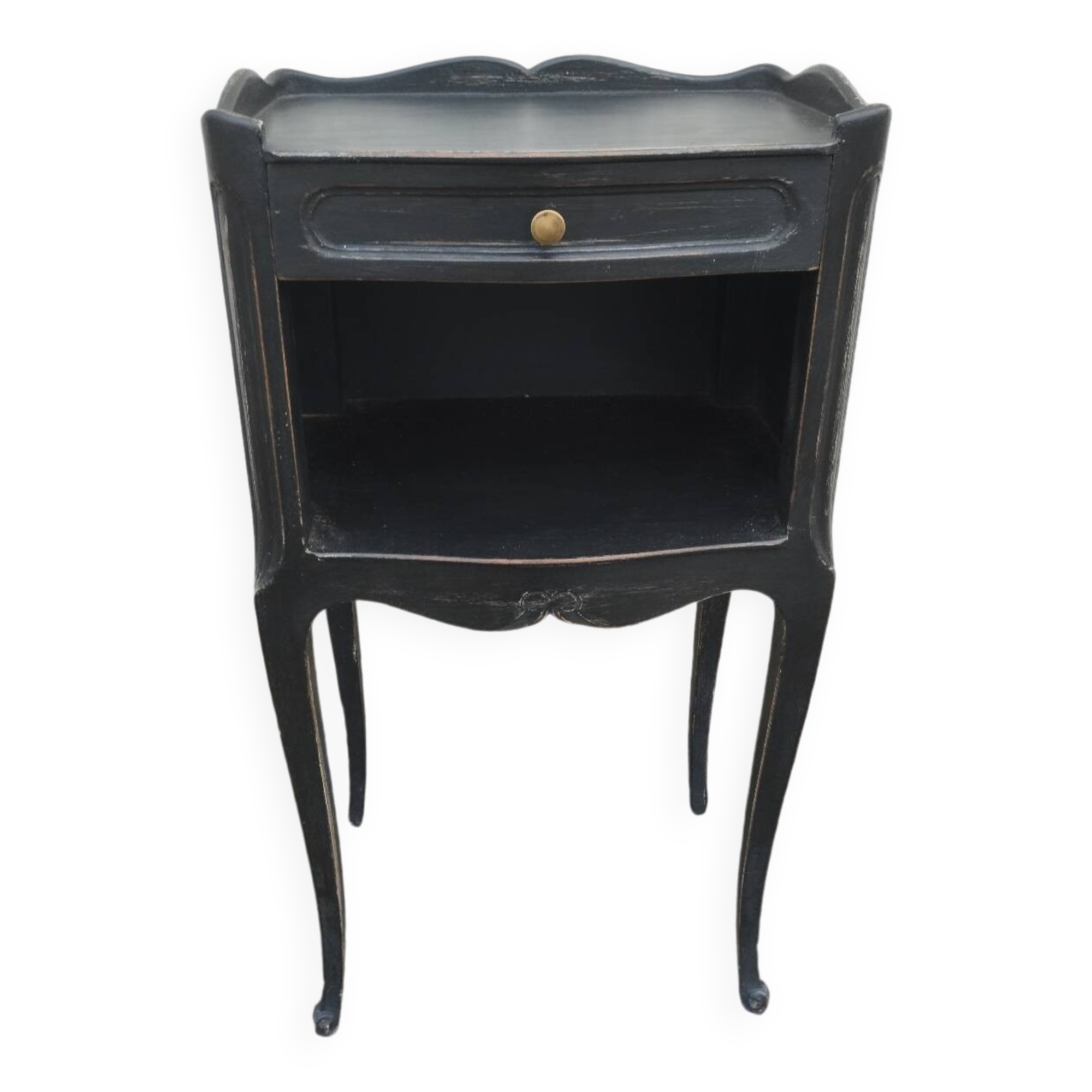 Black patinated 1-drawer bedside table