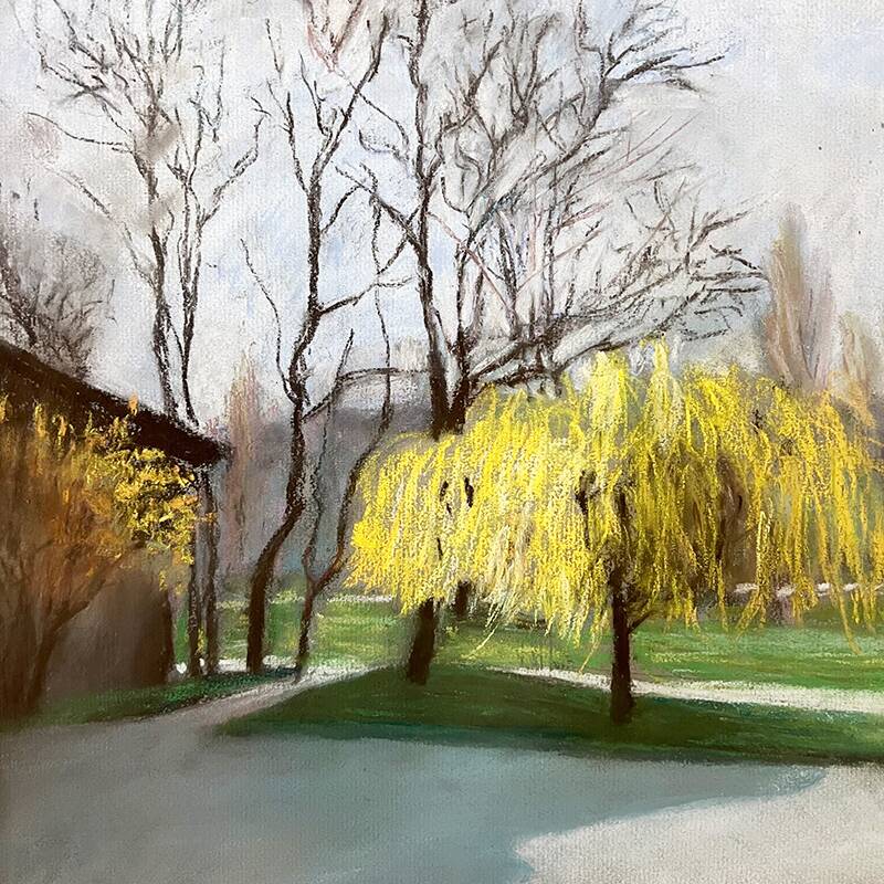 Painting "Old tree", Yvonne Fourgeaud, 1976, Pastel