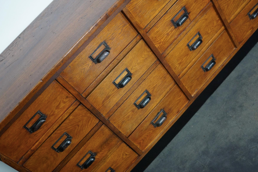 German apothecary cabinet in oak, mid-twentieth century