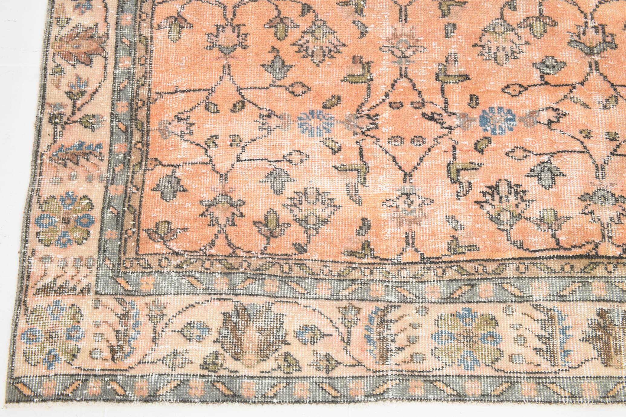 7x10 Soft Pastel Orange Handmade Floral Turkish Vintage Rug