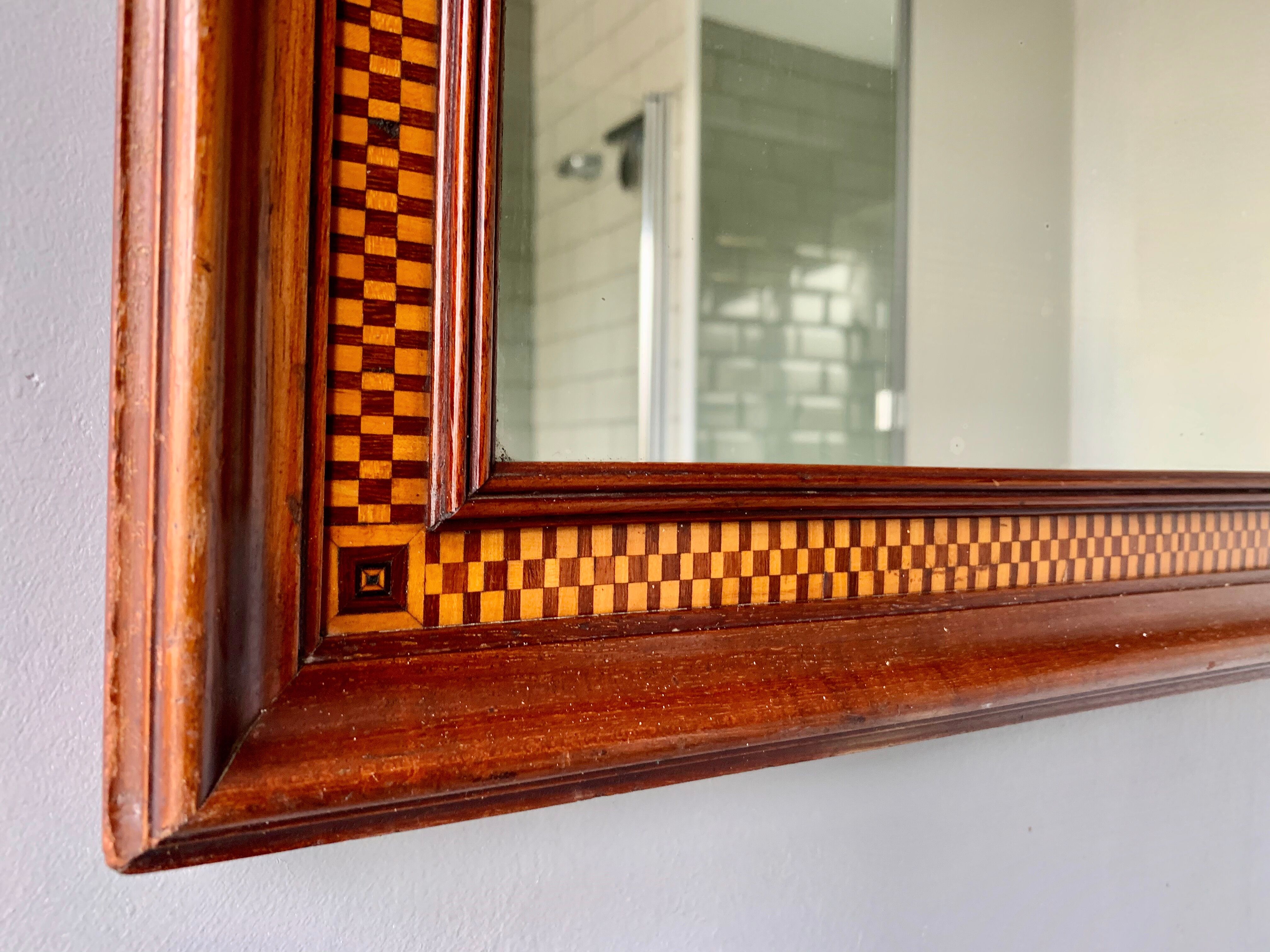 Wall mirror rectangular marquetry wood frame