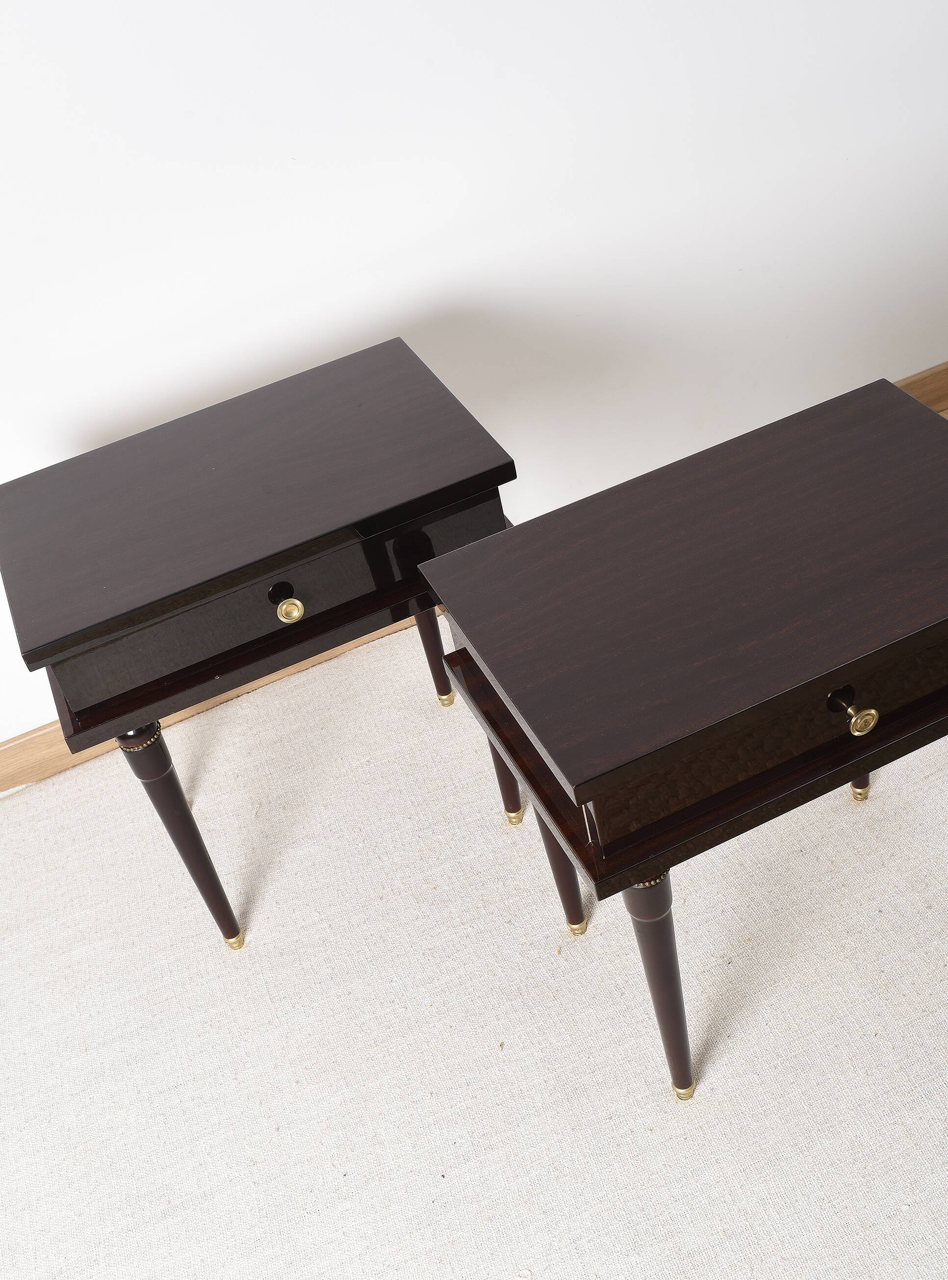 Pair of rosewood bedside tables, with drawer.