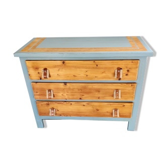 Antique pine chest of drawers and blue patina