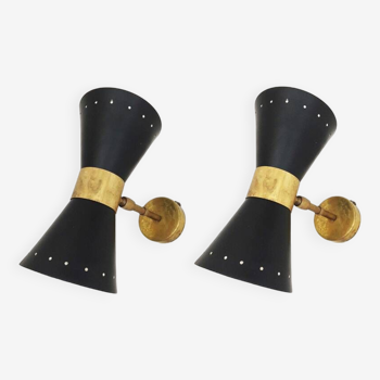 Pair of Italian diabolo design wall lights from the 1950s