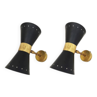 Pair of Italian diabolo design wall lights from the 1950s