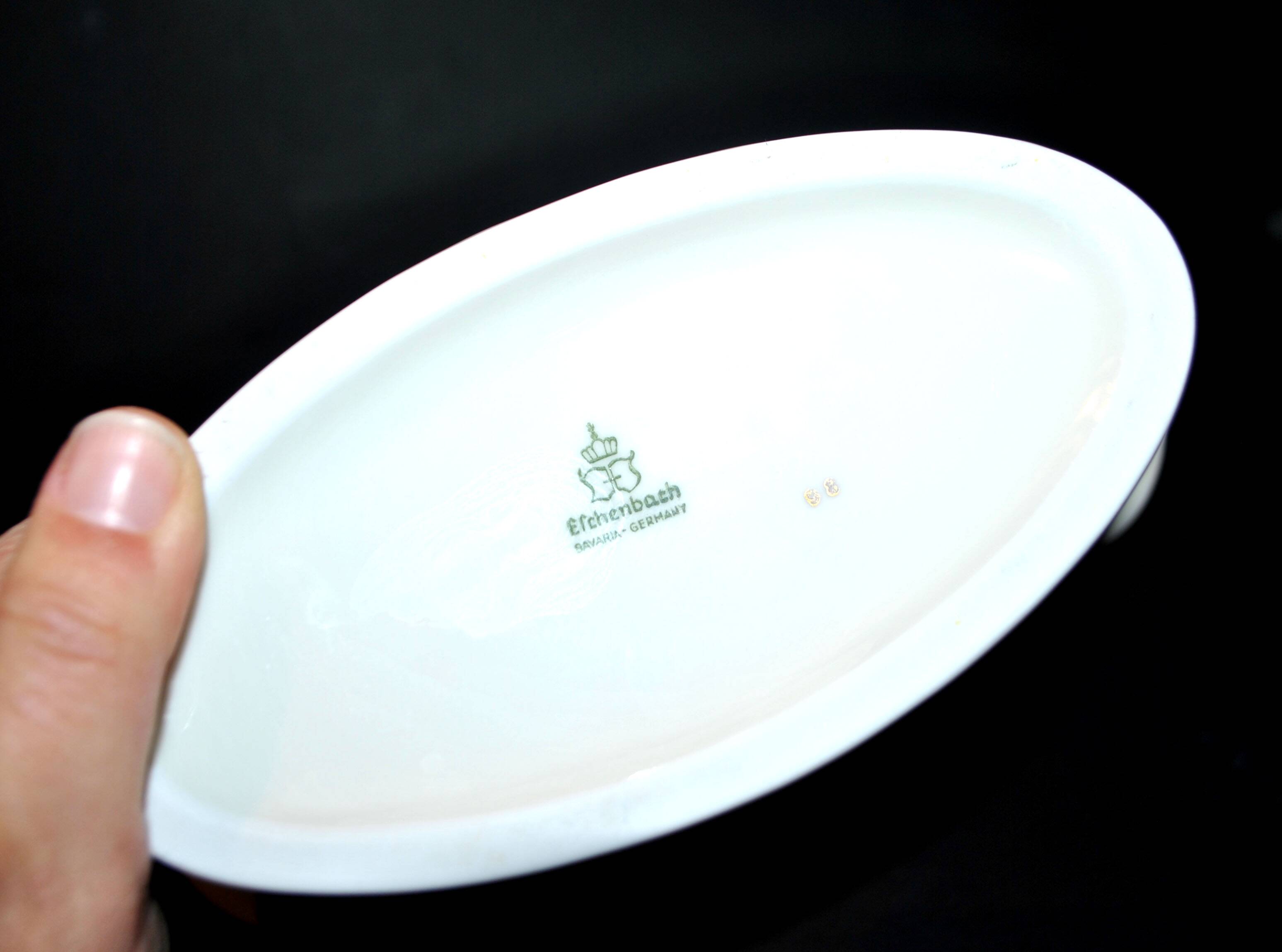 Modernist German porcelain candle holder - double gold rim candlestick