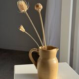 Small vintage jug engraved 50cl matte beige stoneware H14