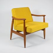 Vintage original armchair , 1960s, fully restored, yellow fabric, teak