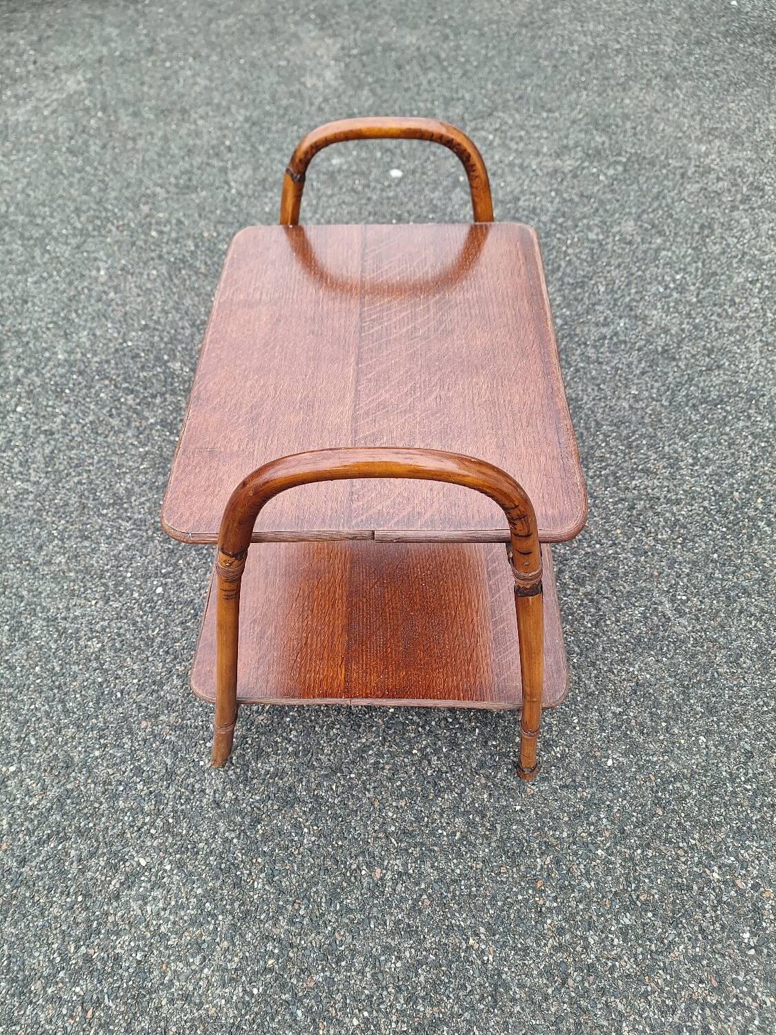 Vintage wood and bamboo side table