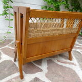 Oak and rattan magazine rack