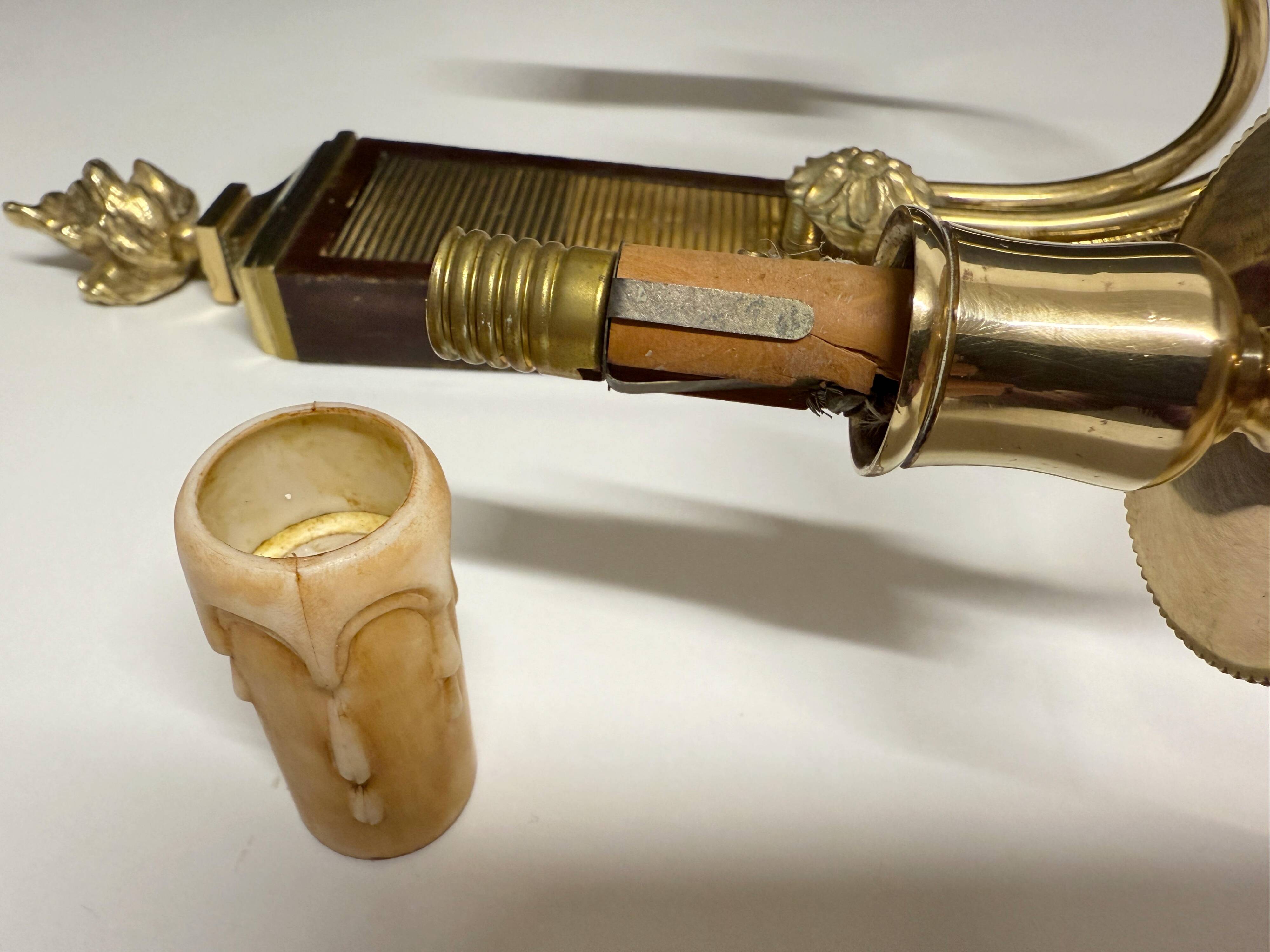 Antique Pair of 3-Light Wall Lights - Gilt Bronze and Mahogany - Neoclassical - 40's