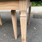 Renovated square extendable dining table in raw solid cherry wood, Louis XVI style.