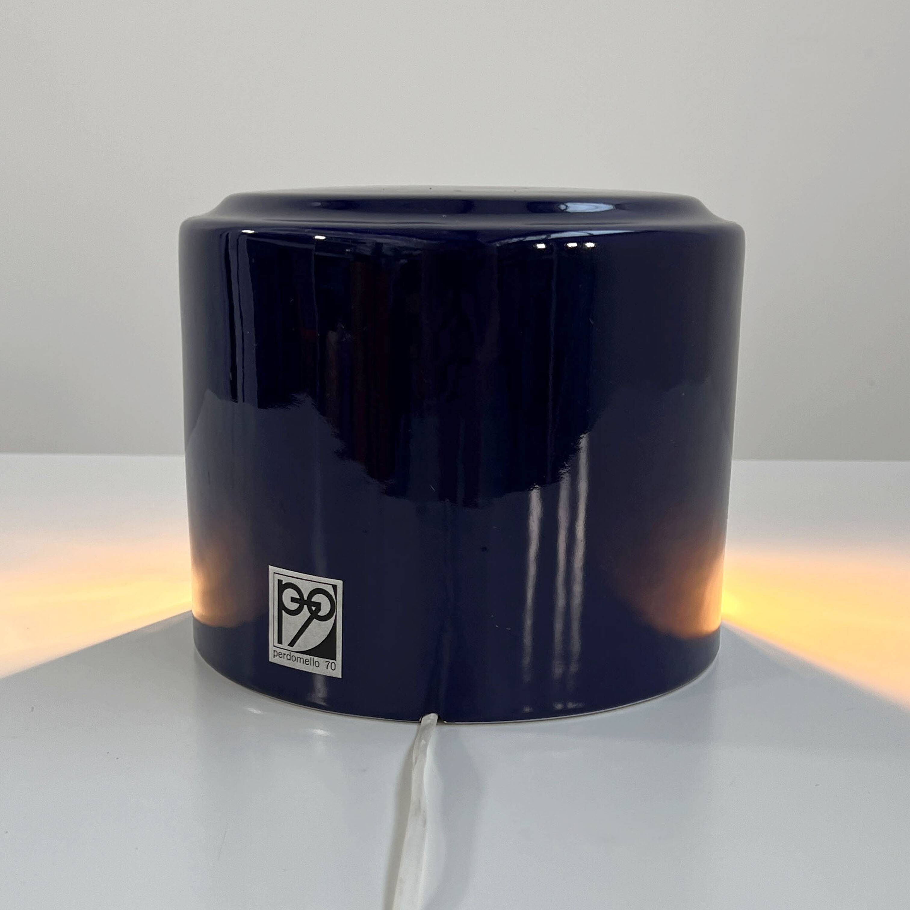 Blue night / mauve ceramic table lamp by Perdomello 70, 1970