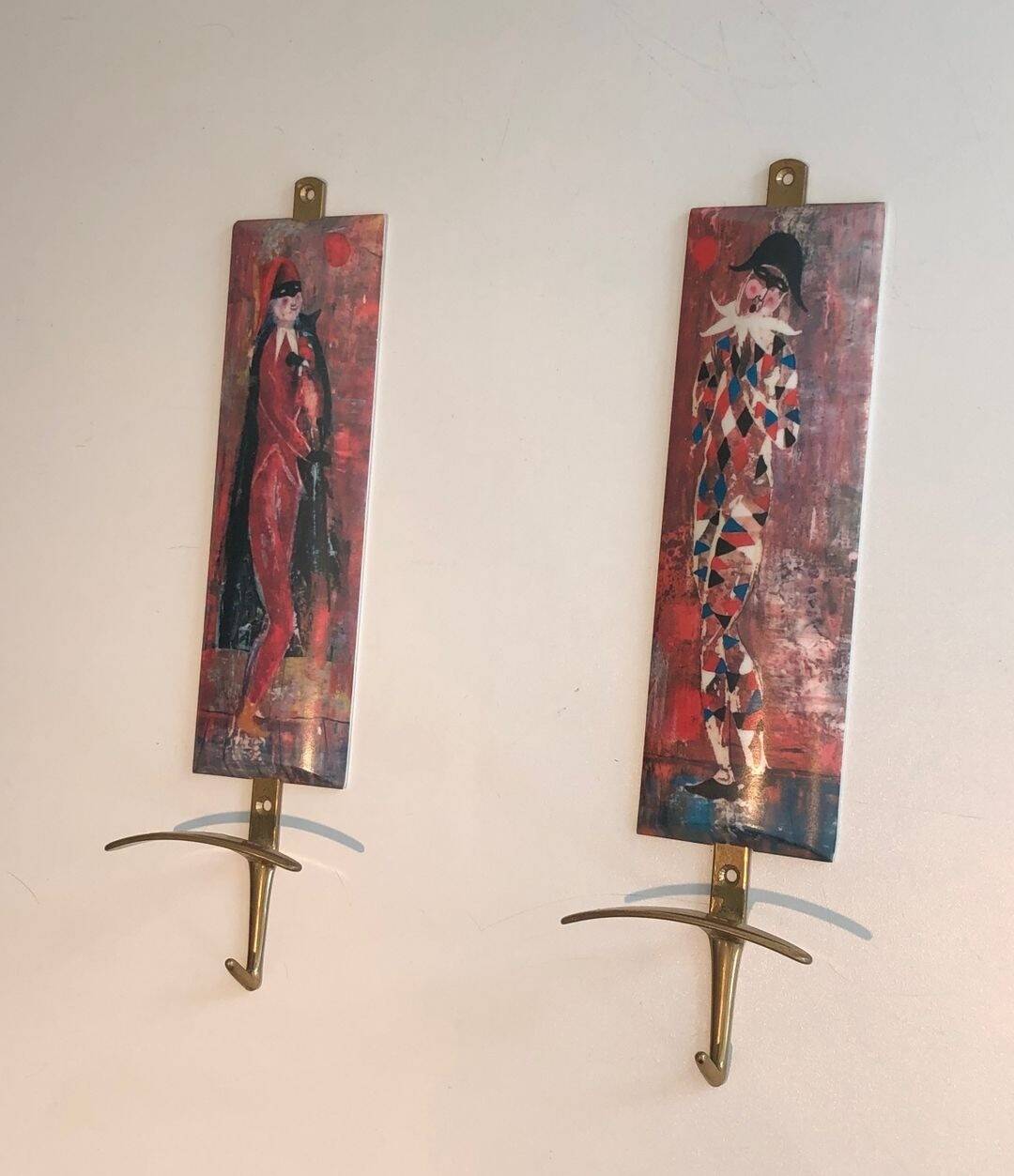 Pair of Coat Hooks Representing Characters from the Commedia dell'Arte in the