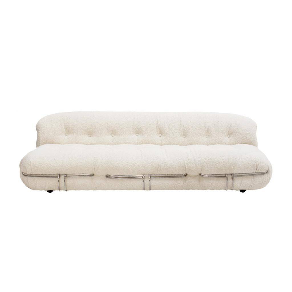 Midcentury White Wool Soriana Sofa and 2 Armchairs By Tobia Scarpa for Cassina