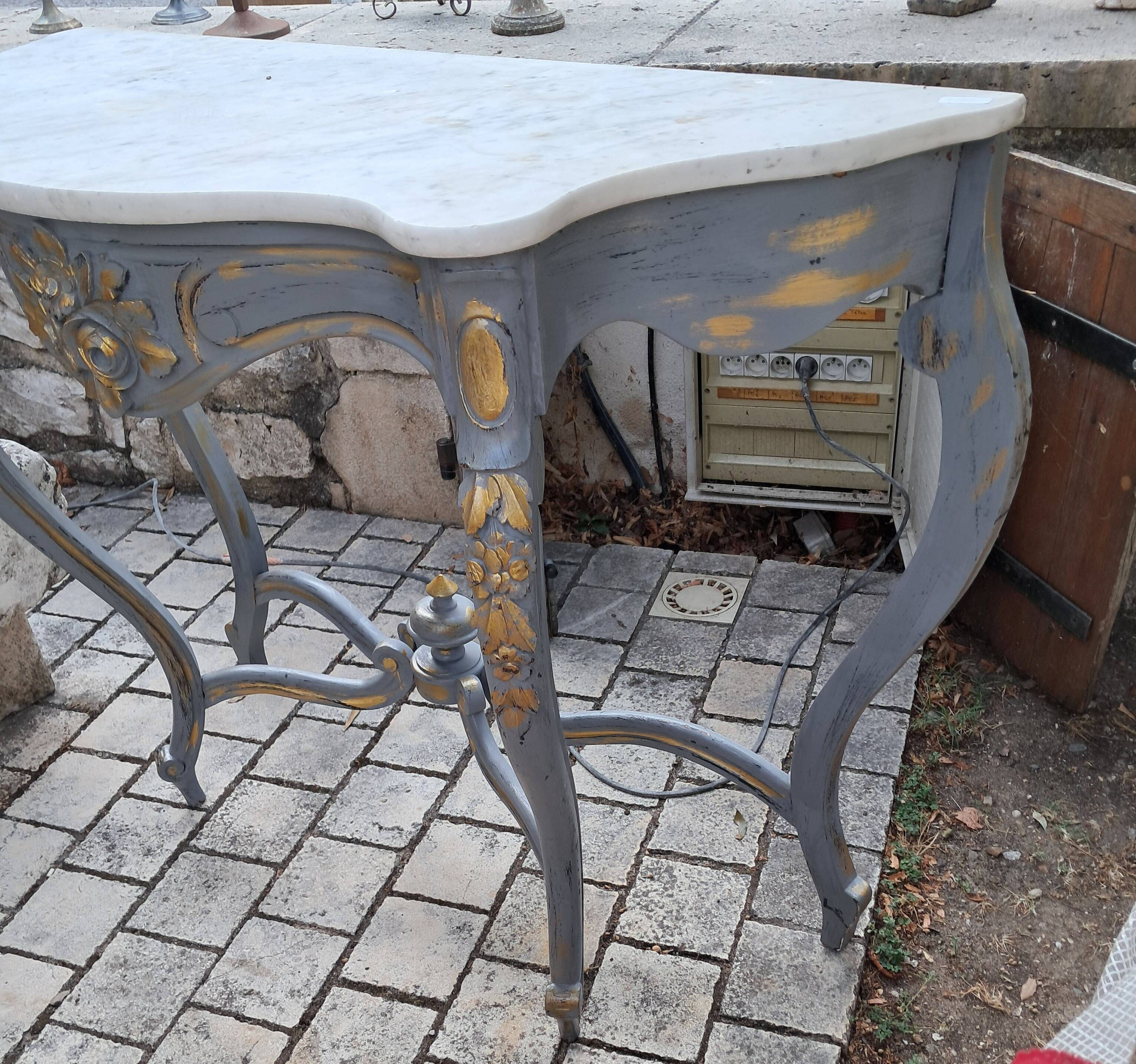 Console en bois et marbre